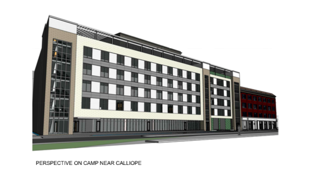 Preliminary rendering of the 1047 Camp Street project by Phyllis Taylor via Woodward Design Group.